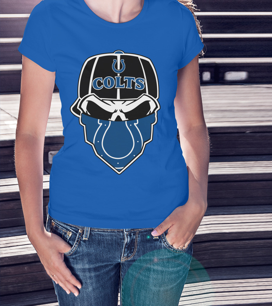 Indianapolis Colts Skull Bandana Helmet T-Shirt