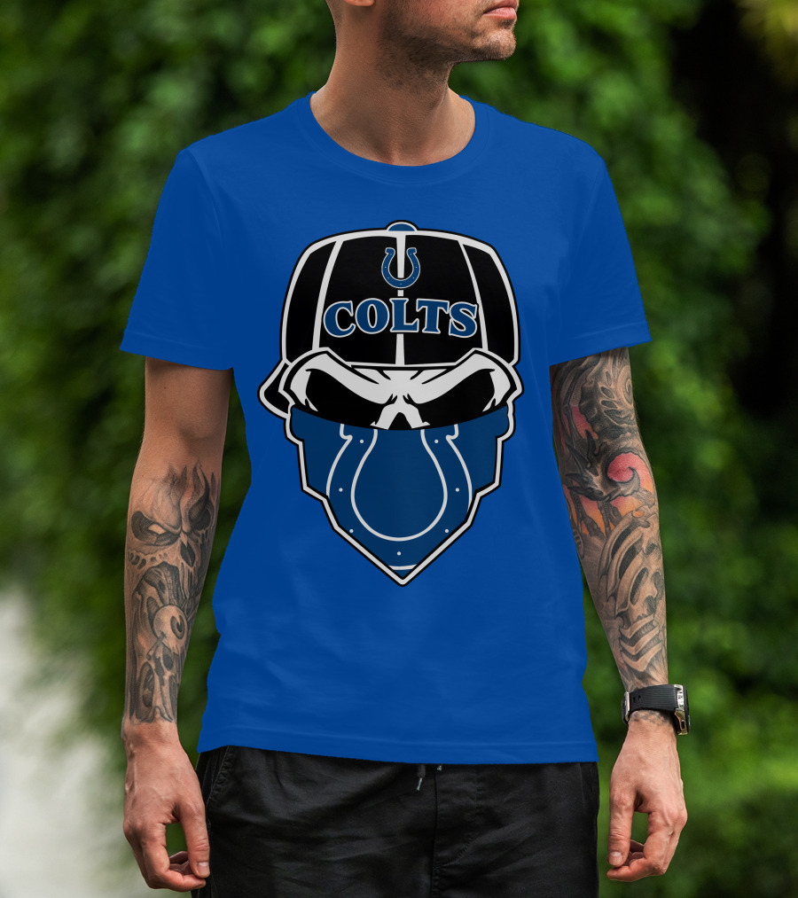 Indianapolis Colts Skull Bandana Helmet T-Shirt