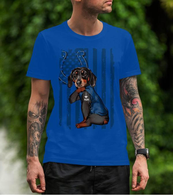 Dachshund I Love Mom Indianapolis Colts American Flag T-Shirt