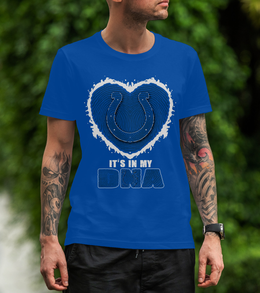 Indianapolis Colts It's In My Dna Heart Horseshoe Fingerprint T-Shirt