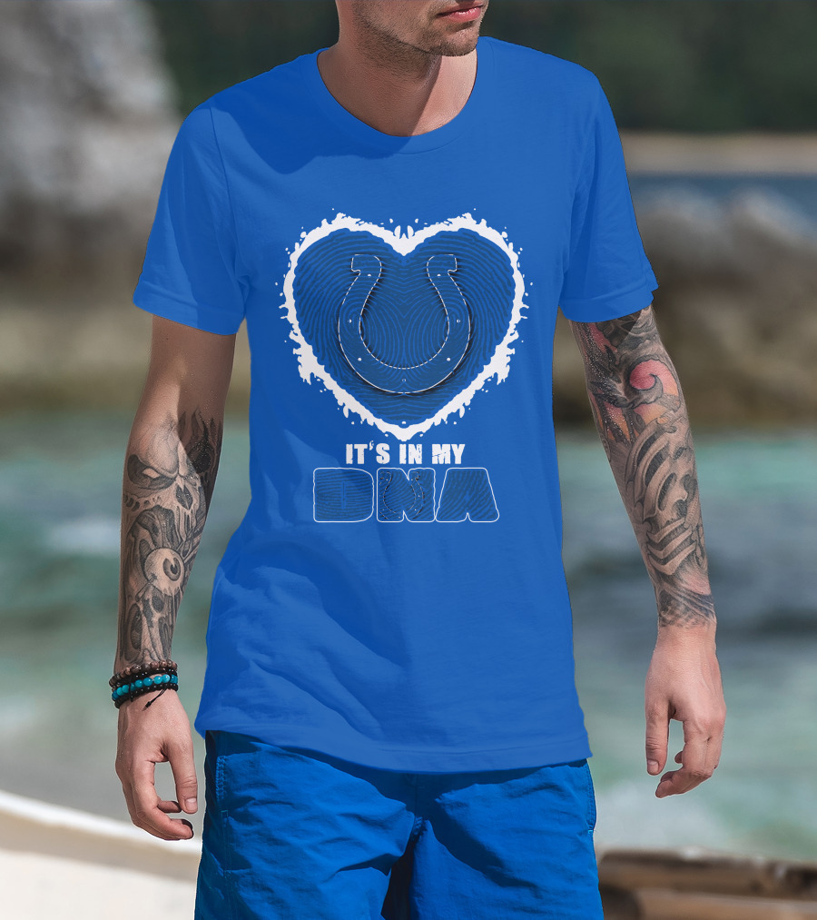 Indianapolis Colts It's In My Dna Heart Horseshoe Fingerprint T-Shirt