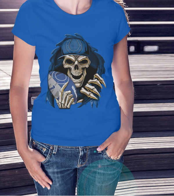 Skullbong Indianapolis Colts Skeleton Holding Football T-Shirt