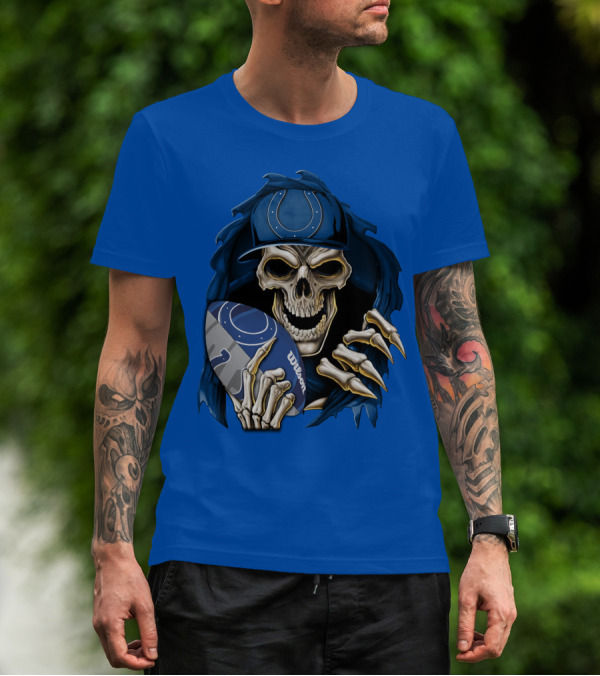 Skullbong Indianapolis Colts Skeleton Holding Football T-Shirt