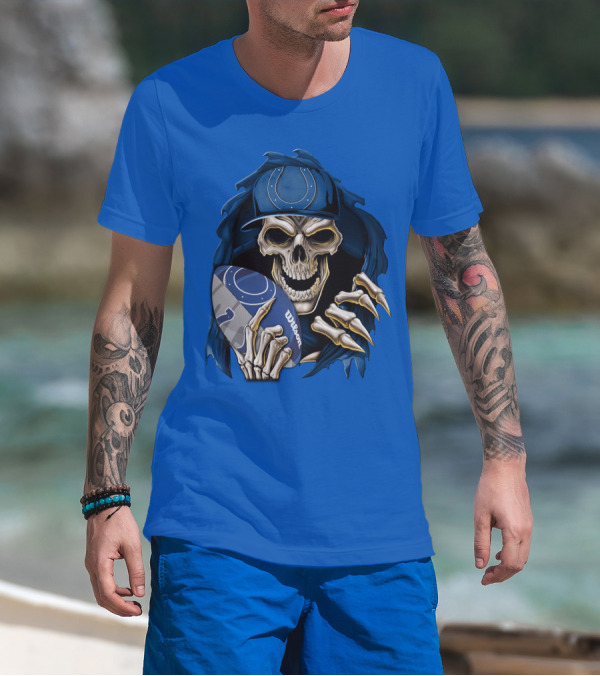 Skullbong Indianapolis Colts Skeleton Holding Football T-Shirt