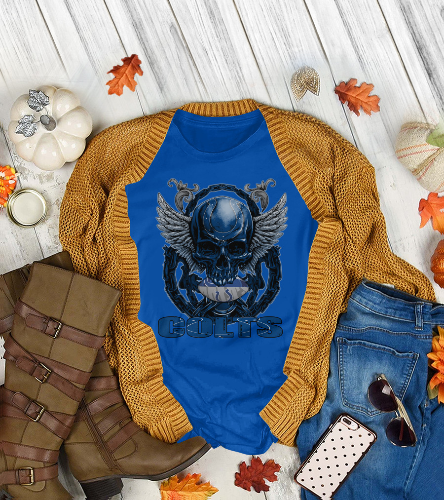 Colts Skullfb Winged Blue Skull Design for Indianapolis Colts Fans T-Shirt
