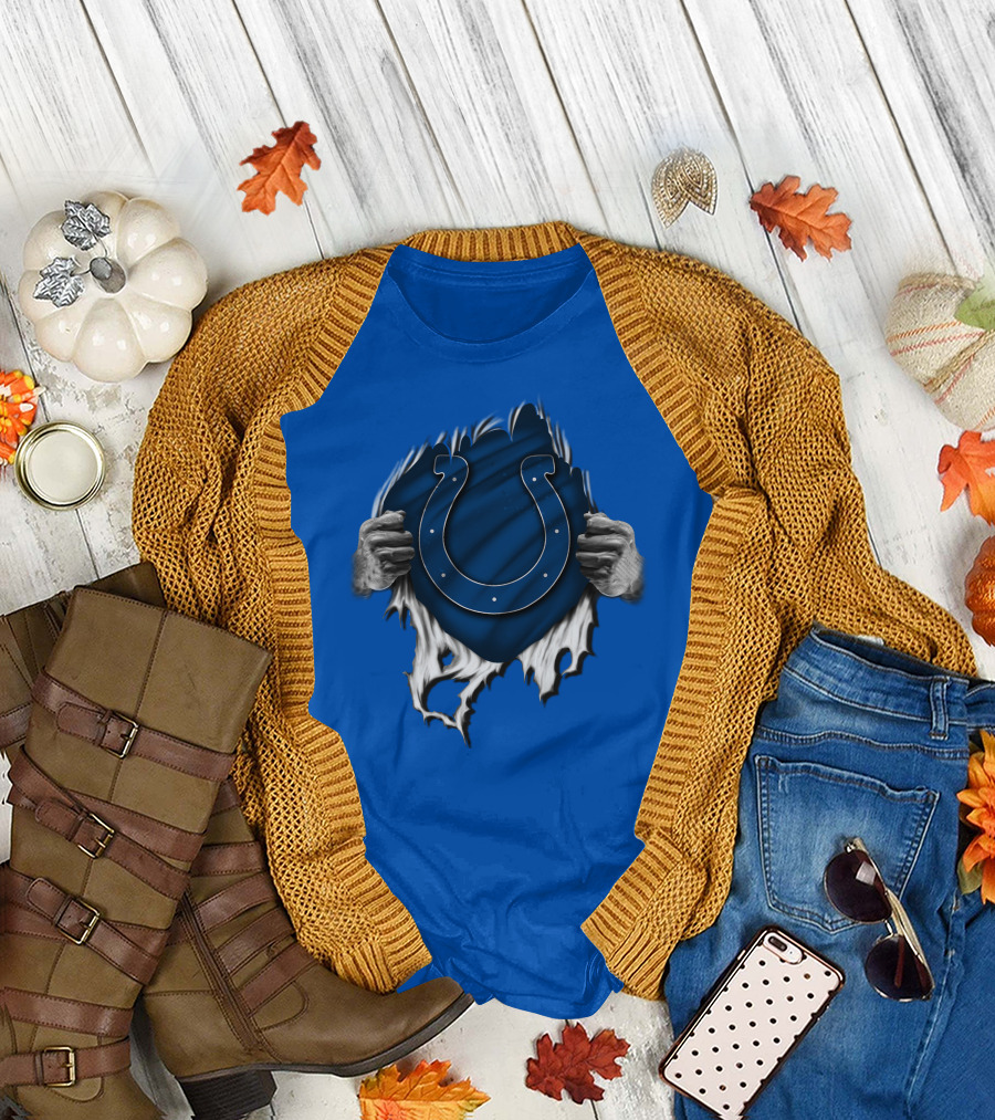 Torn Indianapolis Colts Logo with Ripping Hands T-Shirt