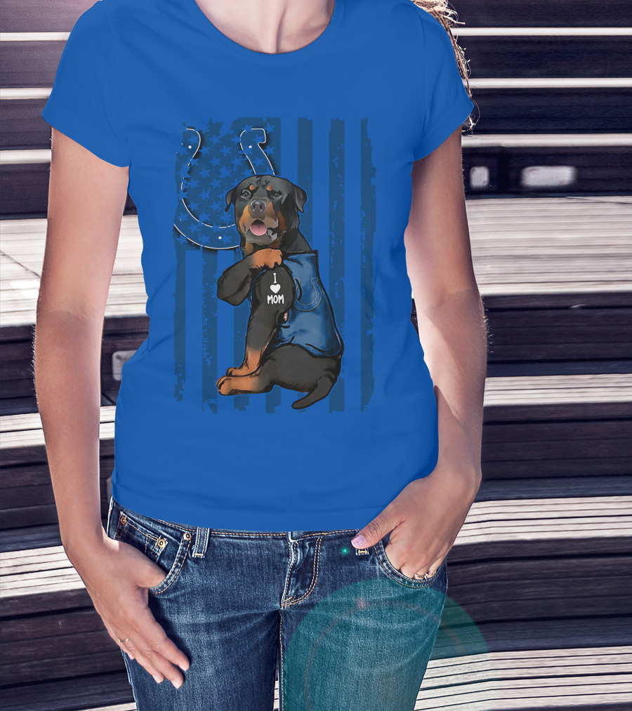 Rottweiler I Love Mom Indianapolis Colts American Flag T-Shirt