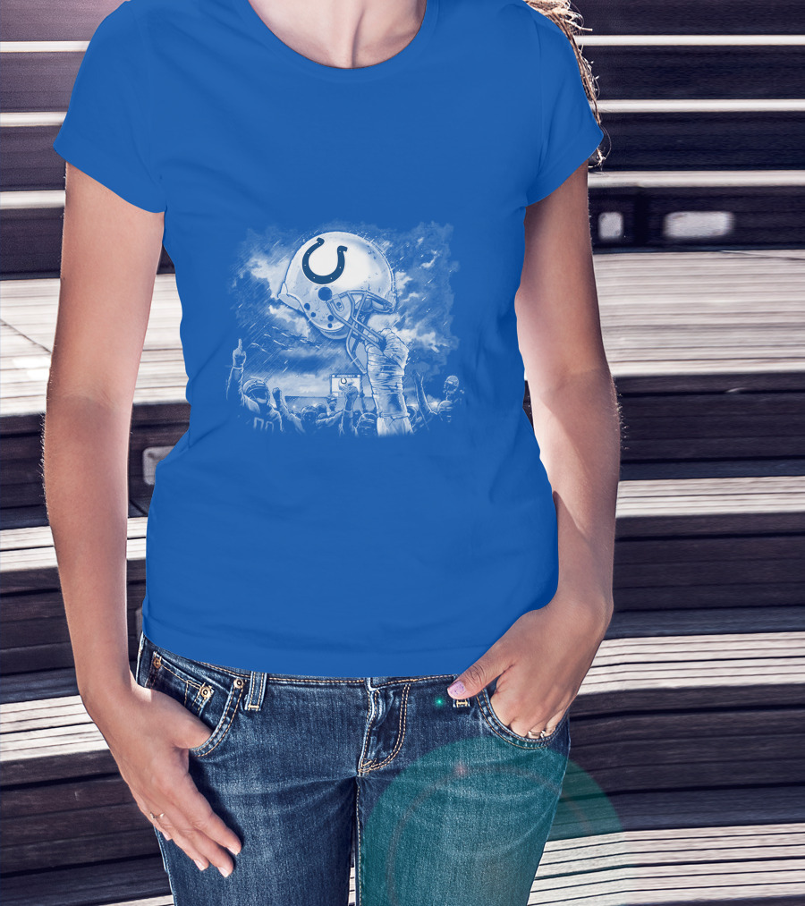 Indianapolis Colts Football Helmet In Victory Celebration Imagery T-Shirt