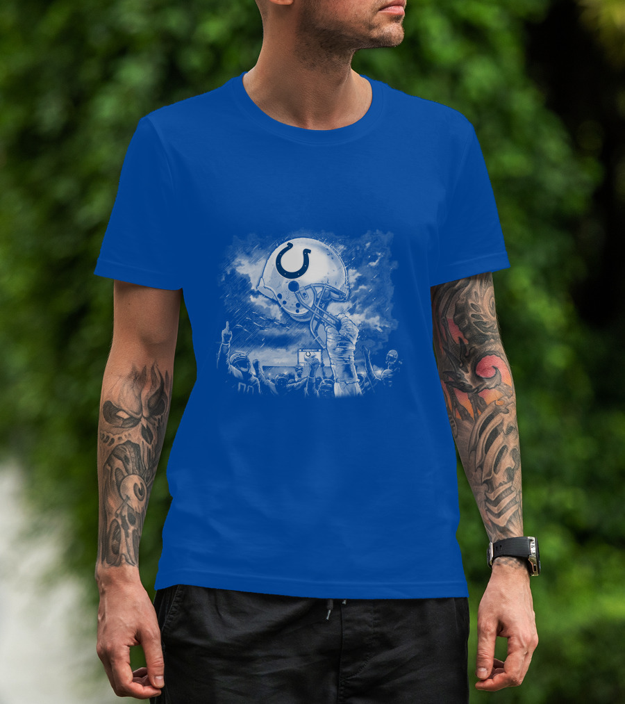Indianapolis Colts Football Helmet In Victory Celebration Imagery T-Shirt