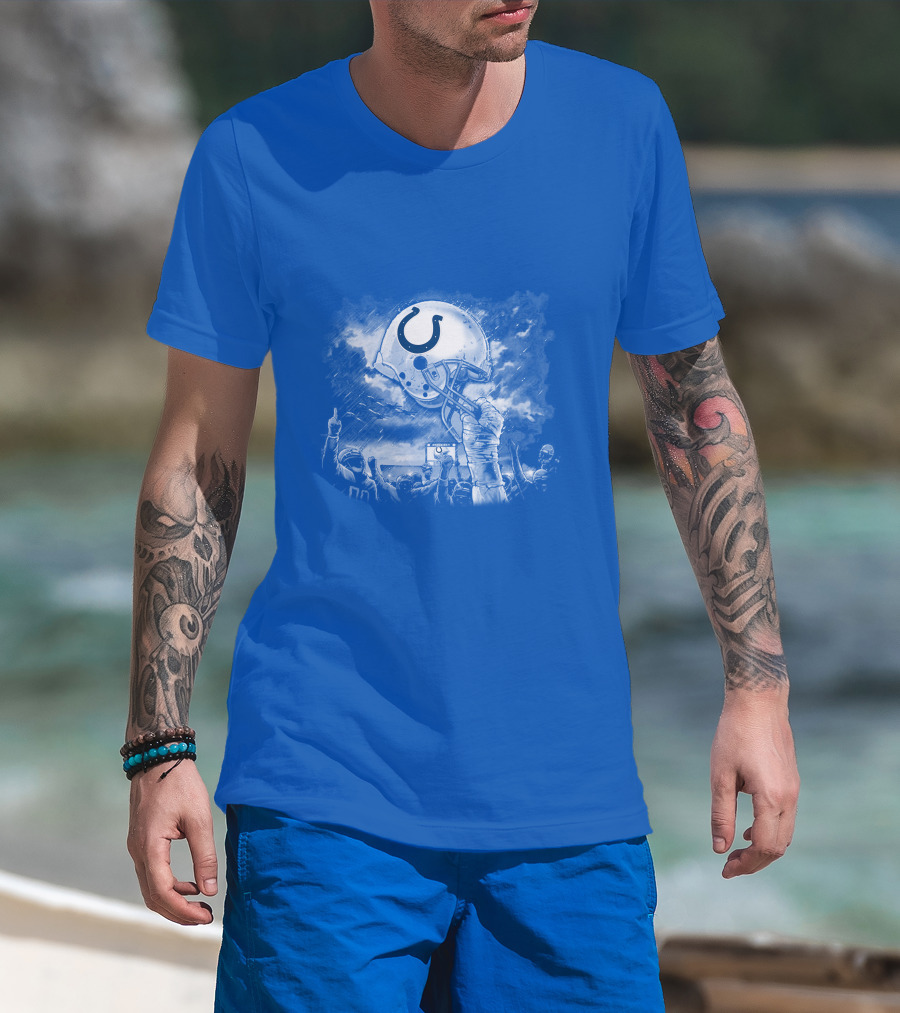 Indianapolis Colts Football Helmet In Victory Celebration Imagery T-Shirt