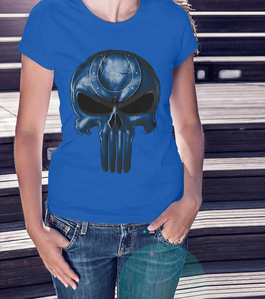 Skull Indianapolis Colts Blue Horseshoe T-Shirt
