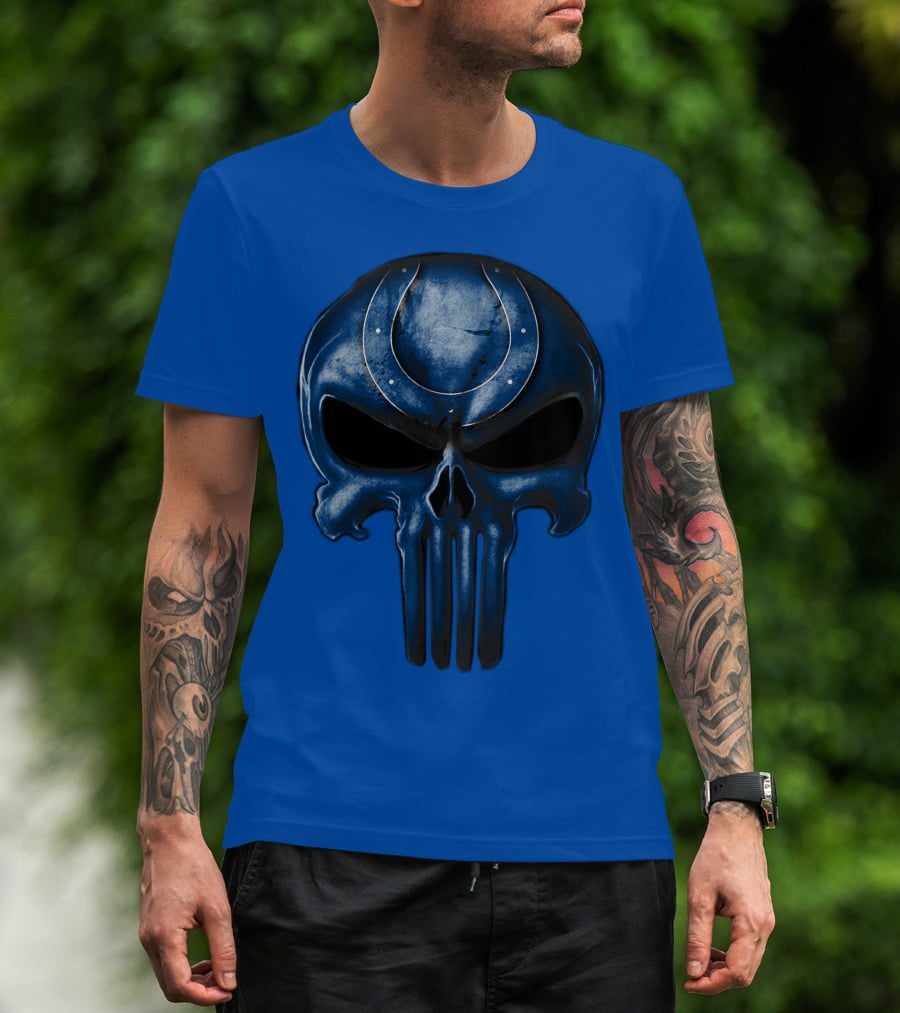 Skull Indianapolis Colts Blue Horseshoe T-Shirt