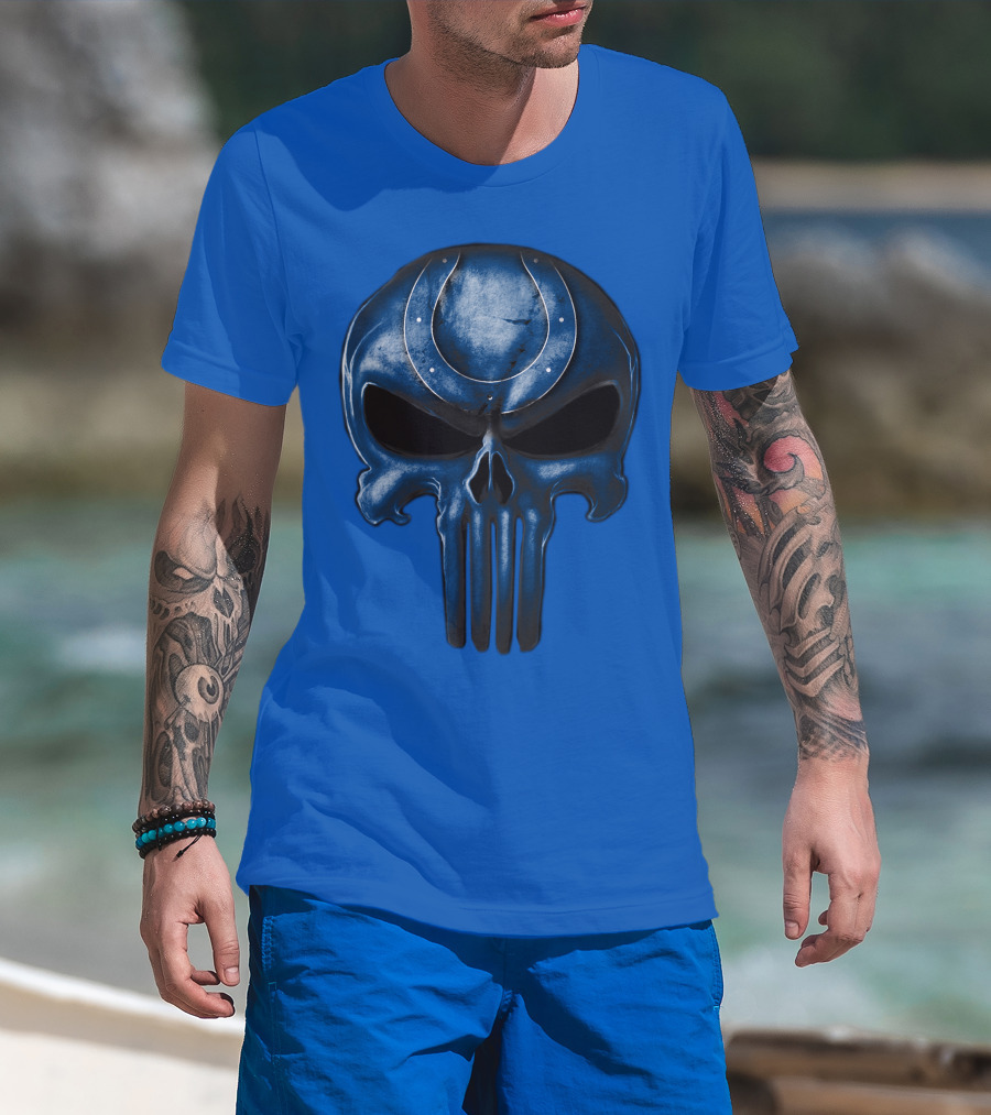 Skull Indianapolis Colts Blue Horseshoe T-Shirt