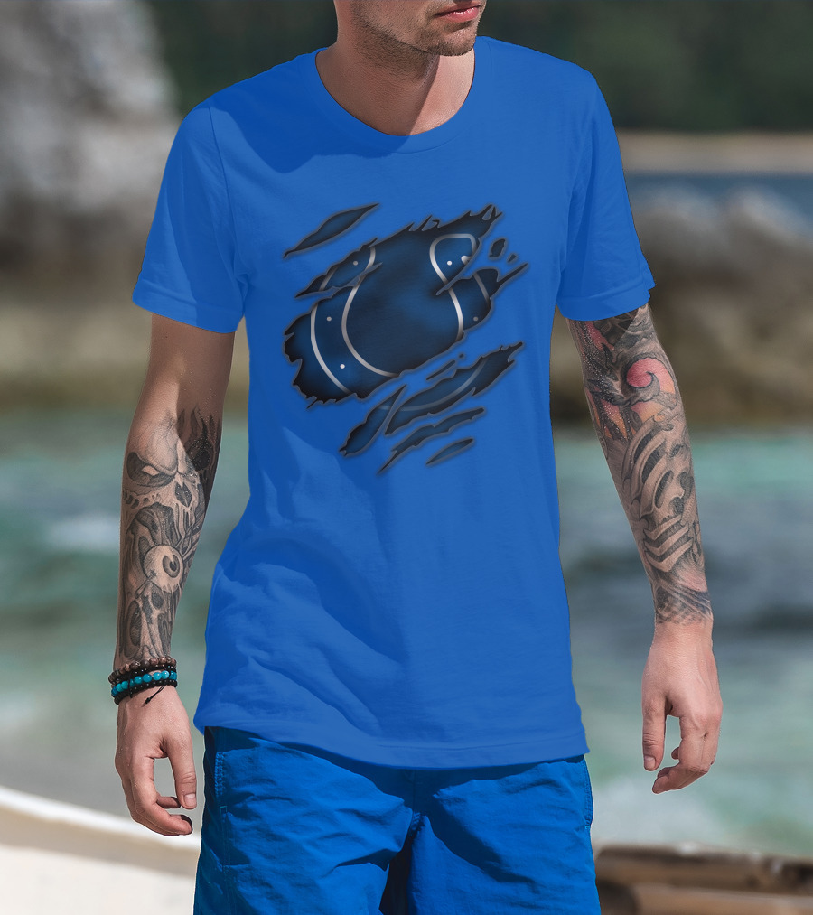 Indianapolis Colts Blue Horseshoe Logo Tear T-Shirt