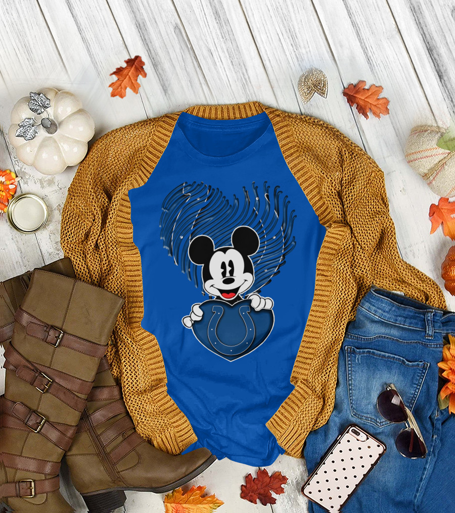 Mick Mickey Heart Indianapolis Colts Iconic Blue Fan T-Shirt