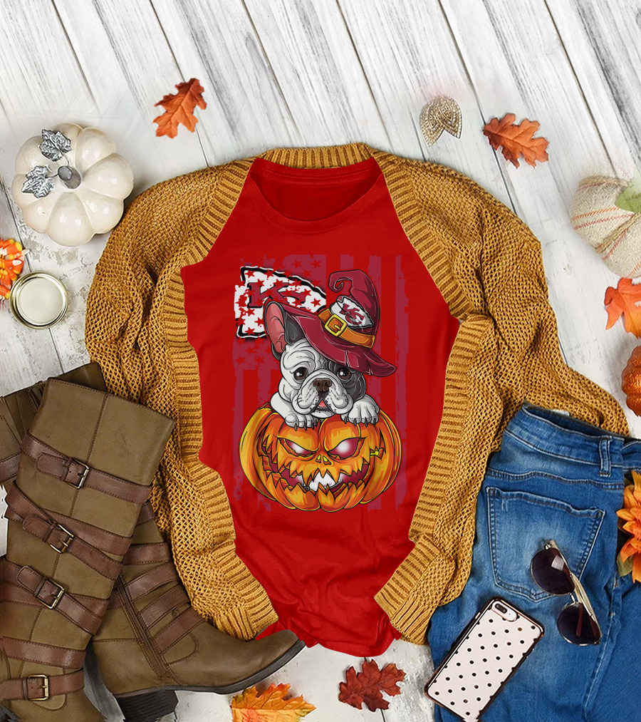 Hlw Bulldog Halloween Kansas City Chiefs Pumpkin T-Shirt