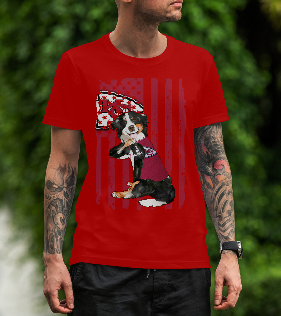 I Love Mom Border Collie Kansas City Chiefs Fan T-Shirt