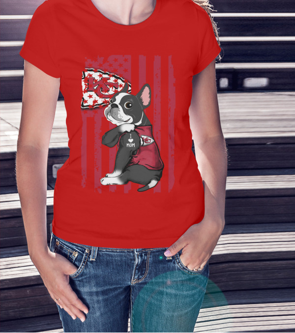 Kansas City Chiefs Boston Terrier I Love Mom T-Shirt