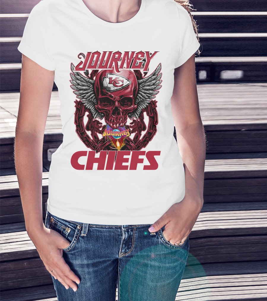 Journey Chiefs Kansas City KC Skull Wings Flame Chains T-Shirt
