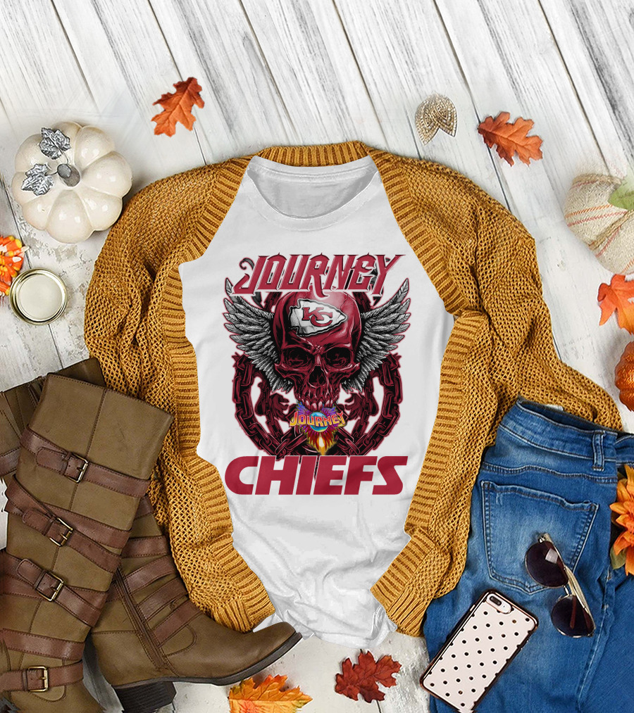 Journey Chiefs Kansas City KC Skull Wings Flame Chains T-Shirt