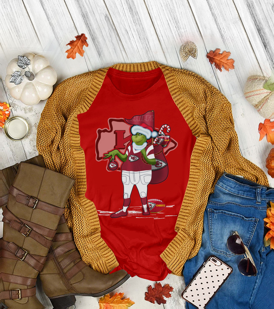 Grinchxmas Kansas City Chiefs Holiday Football Theme T-Shirt