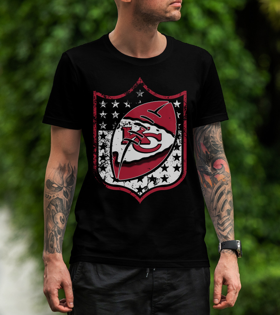 Kansas City Chiefs 72 Nfl Football Shield Logo With Stars And Football Motif T-Shirt