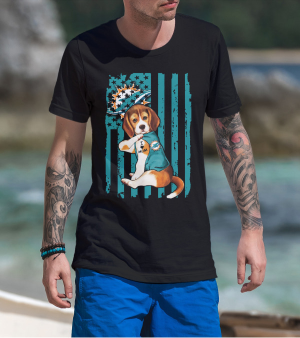 Beagle I Love Mom Miami Dolphins Football Flag T-Shirt