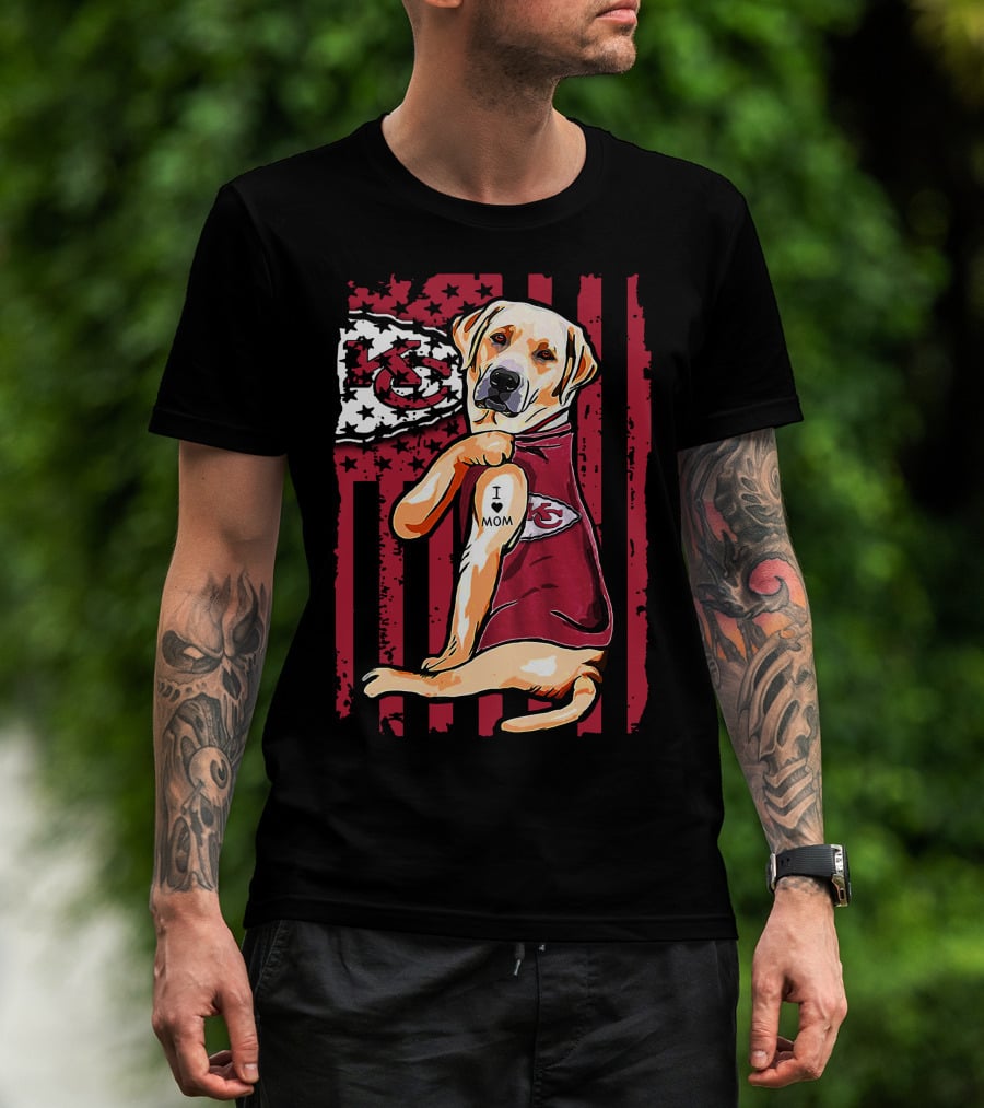 Labrador Retriever I Love Mom Kansas City Chiefs American Flag T-Shirt
