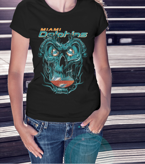 Miami Dolphins Dragonskull Football Helmet T-Shirt
