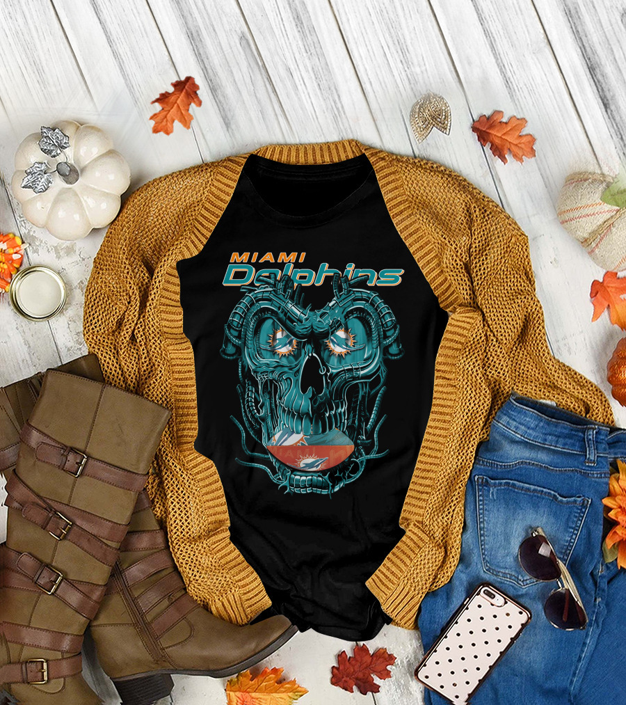 Miami Dolphins Dragonskull Football Helmet T-Shirt