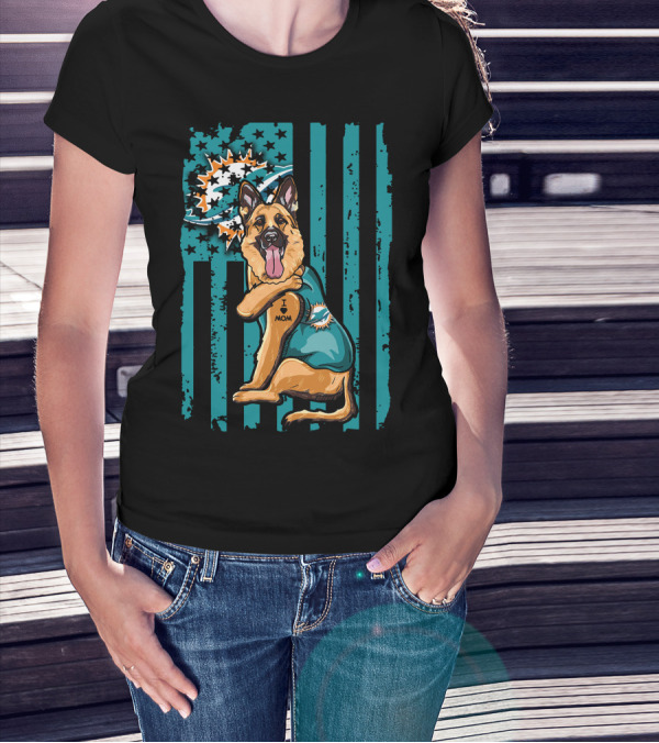 German Shepherd Miami Dolphins I Love Mom Flag T-Shirt