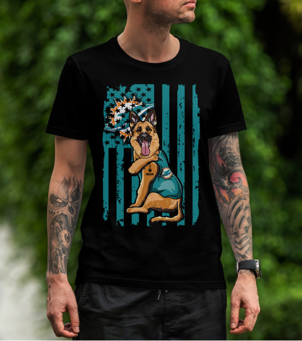 German Shepherd Miami Dolphins I Love Mom Flag T-Shirt