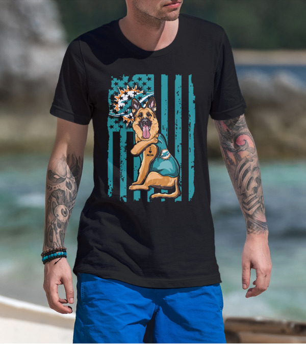 German Shepherd Miami Dolphins I Love Mom Flag T-Shirt
