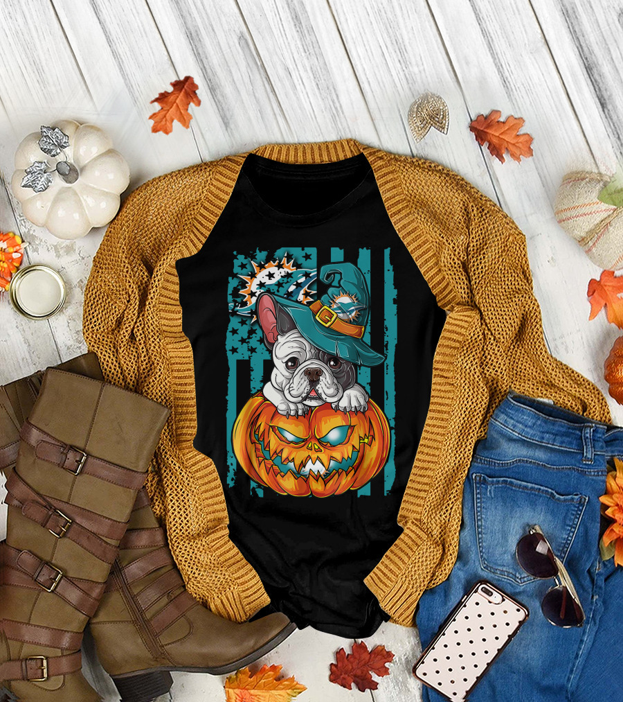 Hlw Bulldog Miami Dolphins Halloween Pumpkin T-Shirt