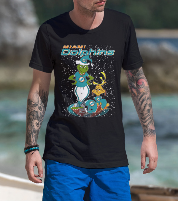 Grinchxmas Miami Dolphins Holiday Team Spirit T-Shirt