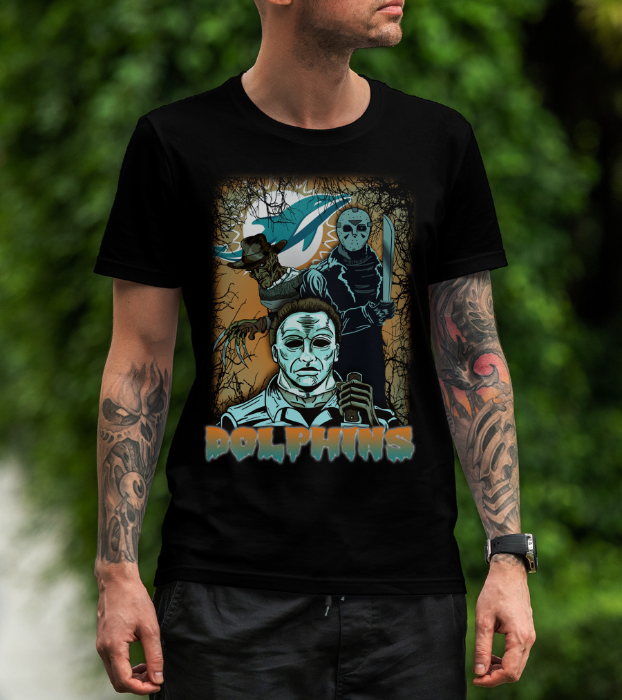 Miami Dolphins Horror Crossover Poster T-Shirt