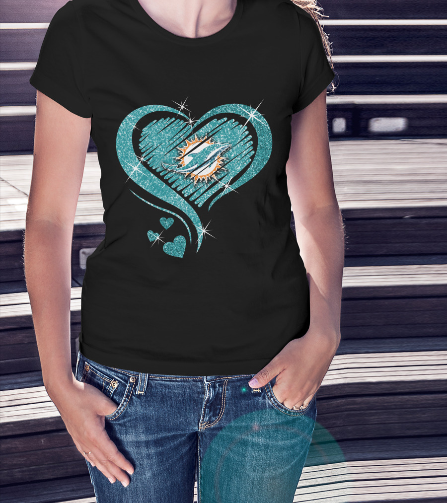 Heart Diamond Miami Dolphins Sparkle T-Shirt
