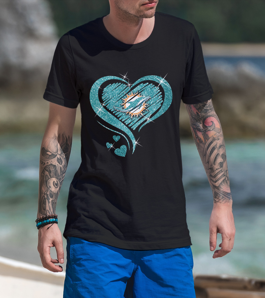 Heart Diamond Miami Dolphins Sparkle T-Shirt