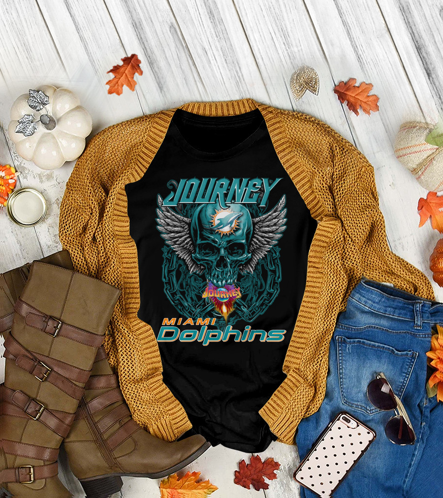 Journey Miami Dolphins Skull With Wings T-Shirt