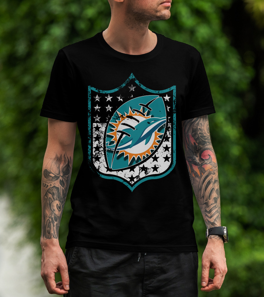Miami Dolphins Logo With American Flag Elements T-Shirt