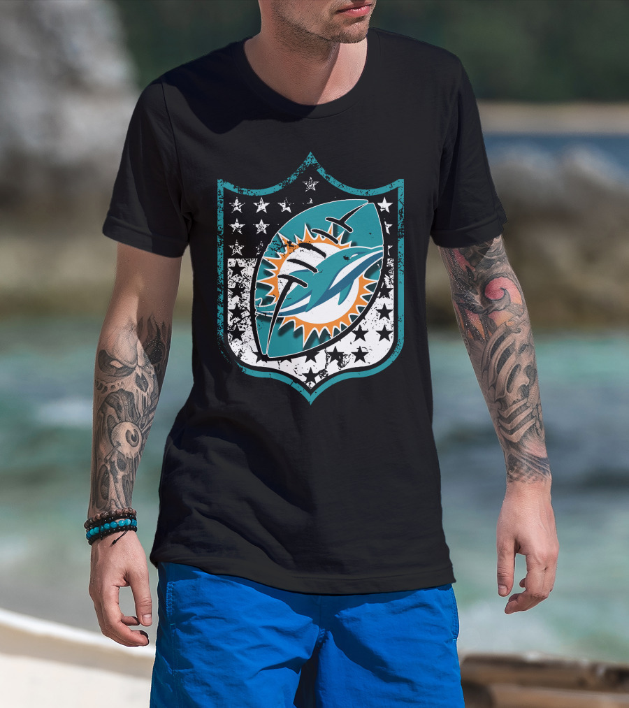 Miami Dolphins Logo With American Flag Elements T-Shirt