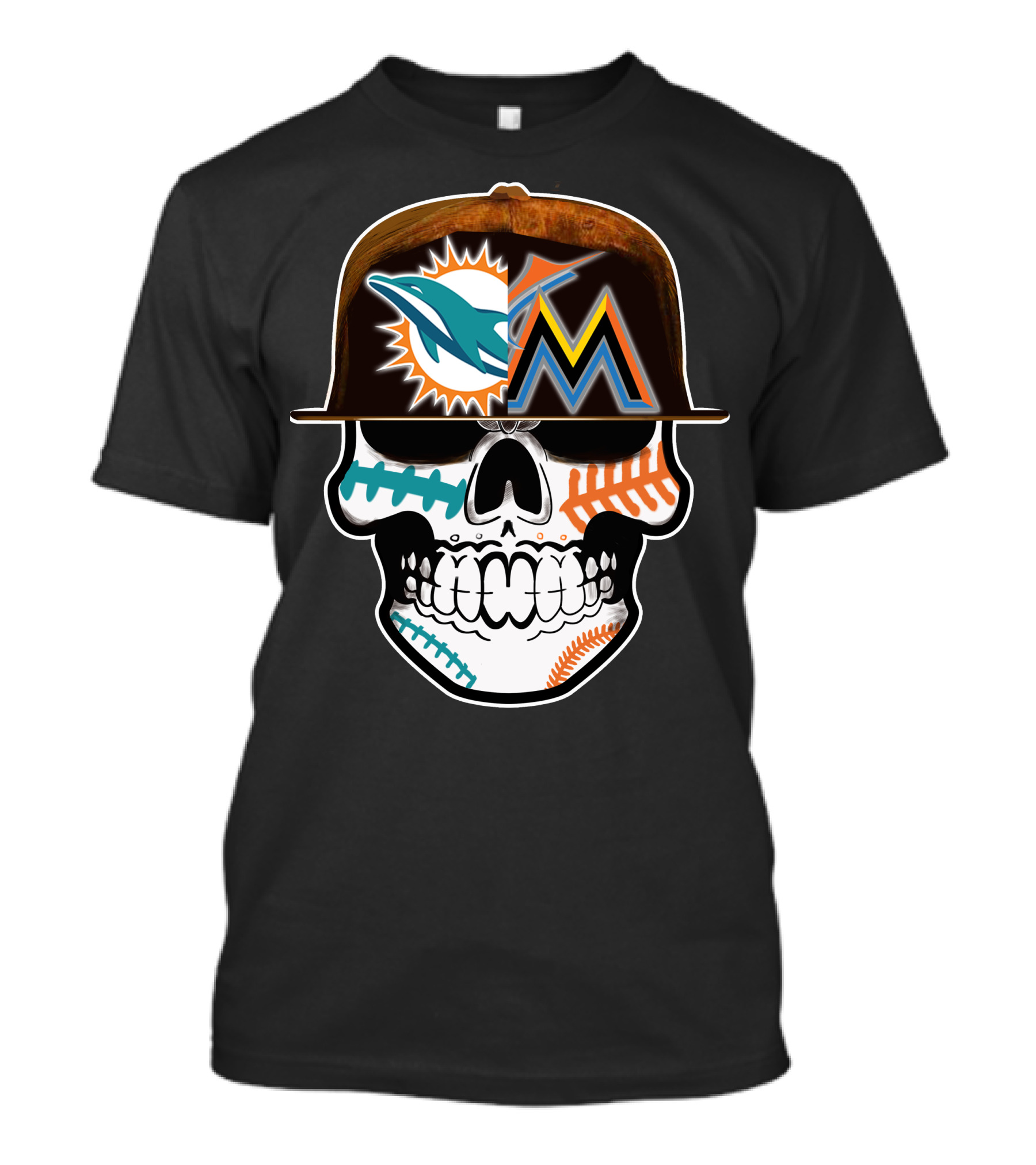 Miami Dolphins Marlins Skull Cap T-Shirt