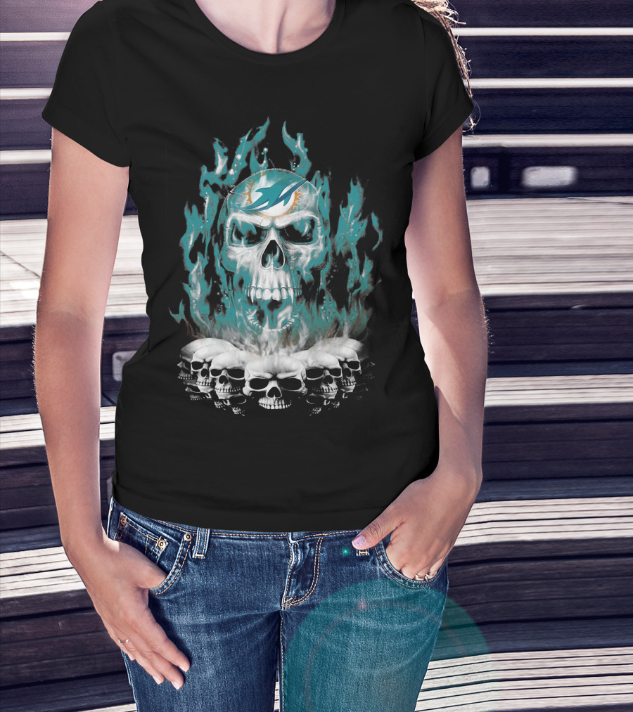 Miami Dolphins Flaming Skulls T-Shirt