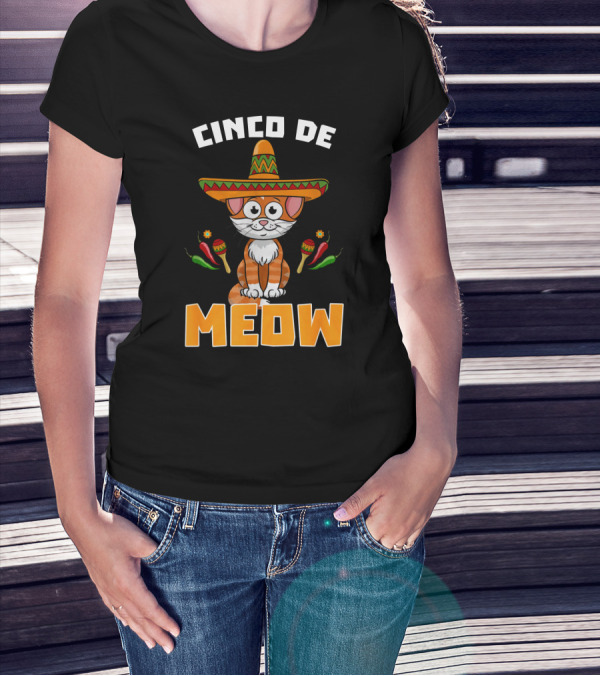 Cinco De Meow Cat Sombrero Maracas Peppers Fiesta T-Shirt