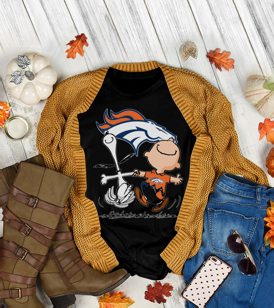 Snoopy Charlie Brown Dancing with Denver Broncos T-Shirt