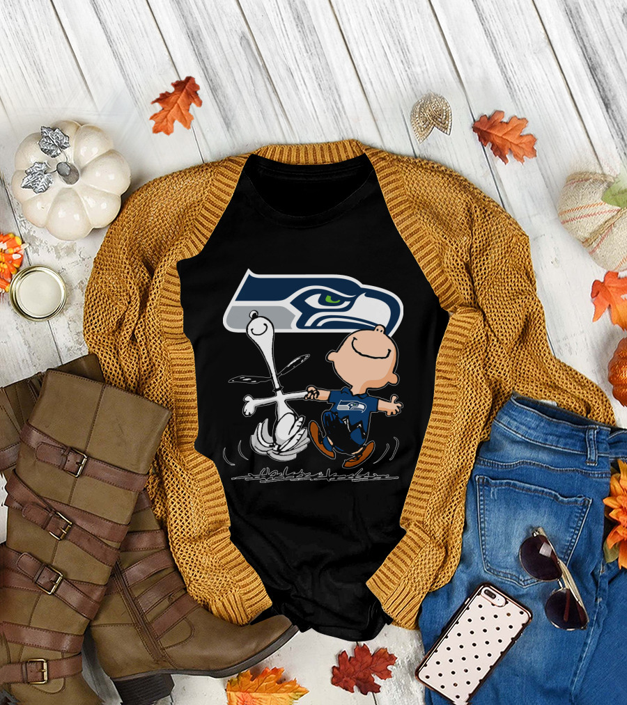 Snoopy Dance Seattle Seahawks Logo Charlie Brown T-Shirt