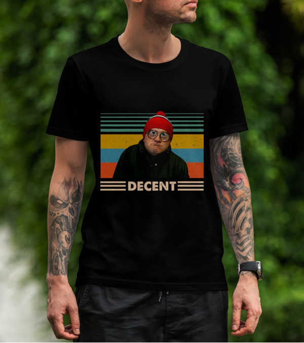 DEcent Retro Stripes Red Beanie Glasses Character T-Shirt
