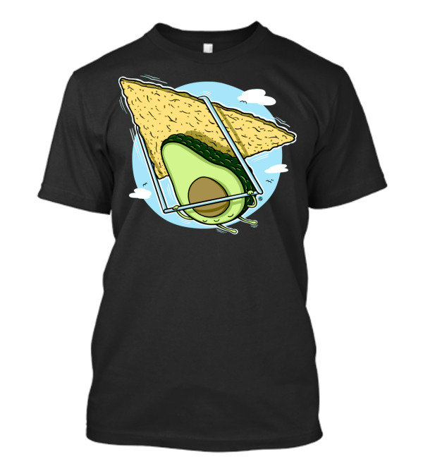 Avocado Flying With Tortilla Chip Swing Cartoon T-Shirt