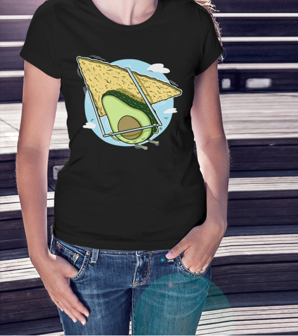 Avocado Flying With Tortilla Chip Swing Cartoon T-Shirt