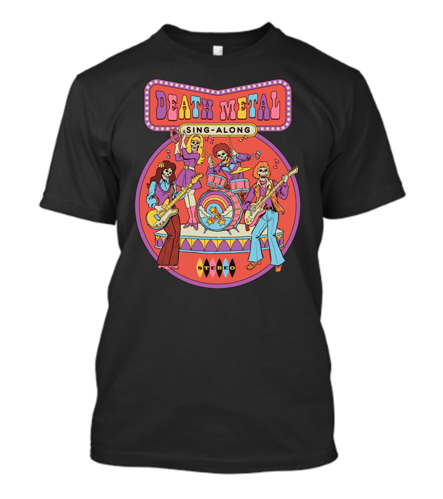 Death Metal Sing Along Retro Skeleton Rock Band Stereo Music T-Shirt